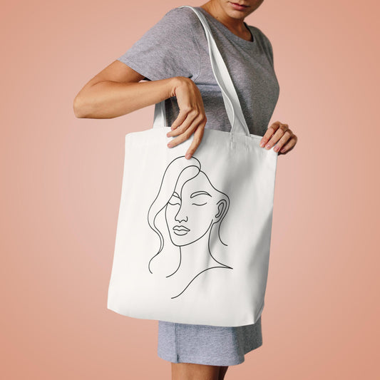 Elegant Minimalist Cotton Tote Bag, Chic Shopping Bag, Art Tote, Everyday Carryall, Eco-Friendly Gift, Black Line Art Design