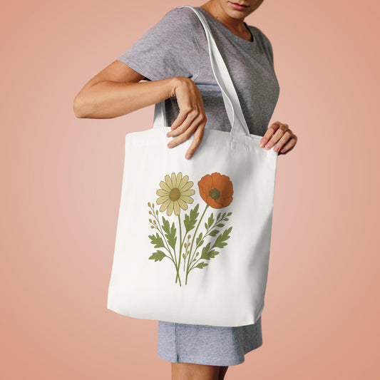 Floral Cotton Tote Bag - Eco-Friendly Reusable Grocery Tote, Beach Bag for Nature Lovers, Spring Gift, Floral Artwork