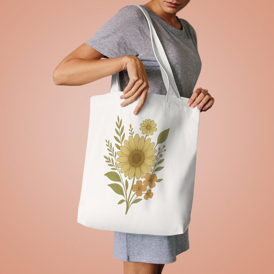 Floral Cotton Tote Bag, Eco-Friendly Shopping Bag, Great Gift for Friends, Beach Tote, Floral Print,Reusable Grocery Bag