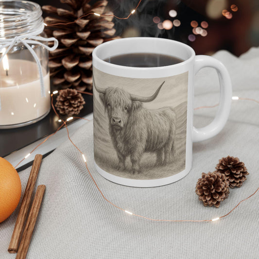 Highland Cow Ceramic Mug - Rustic Farmhouse Decor, Unique Gift for Animal Lovers, Office Drinkware, Birthday or Housewarming Present