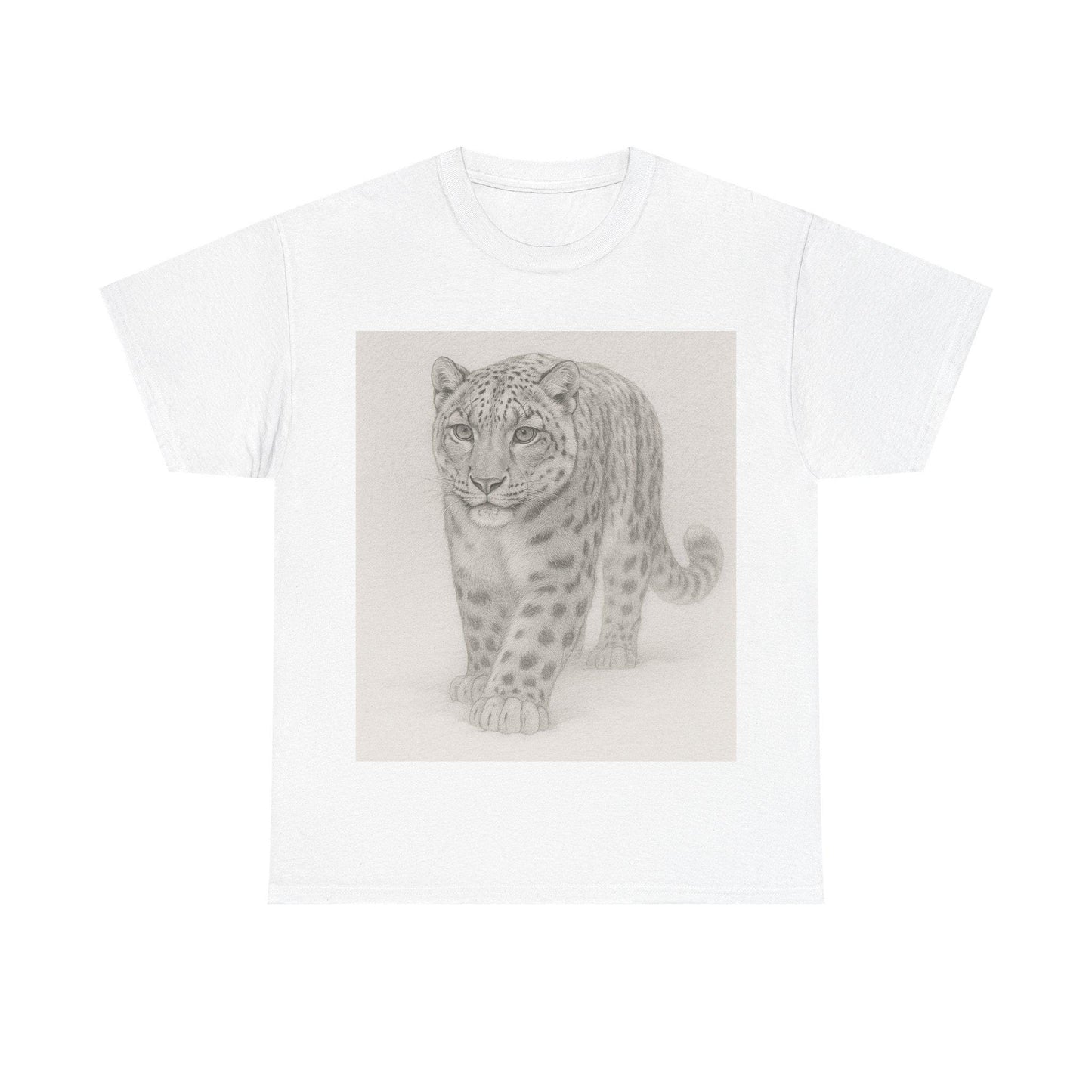 Snow Leopard Fine Line Art | Unisex Heavy Cotton Tee