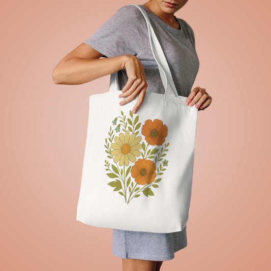 Floral Cotton Tote Bag, Eco-Friendly Shopping Bag, Reusable Grocery Tote, Gift for Plant Lovers, Boho Tote for Everyday Use