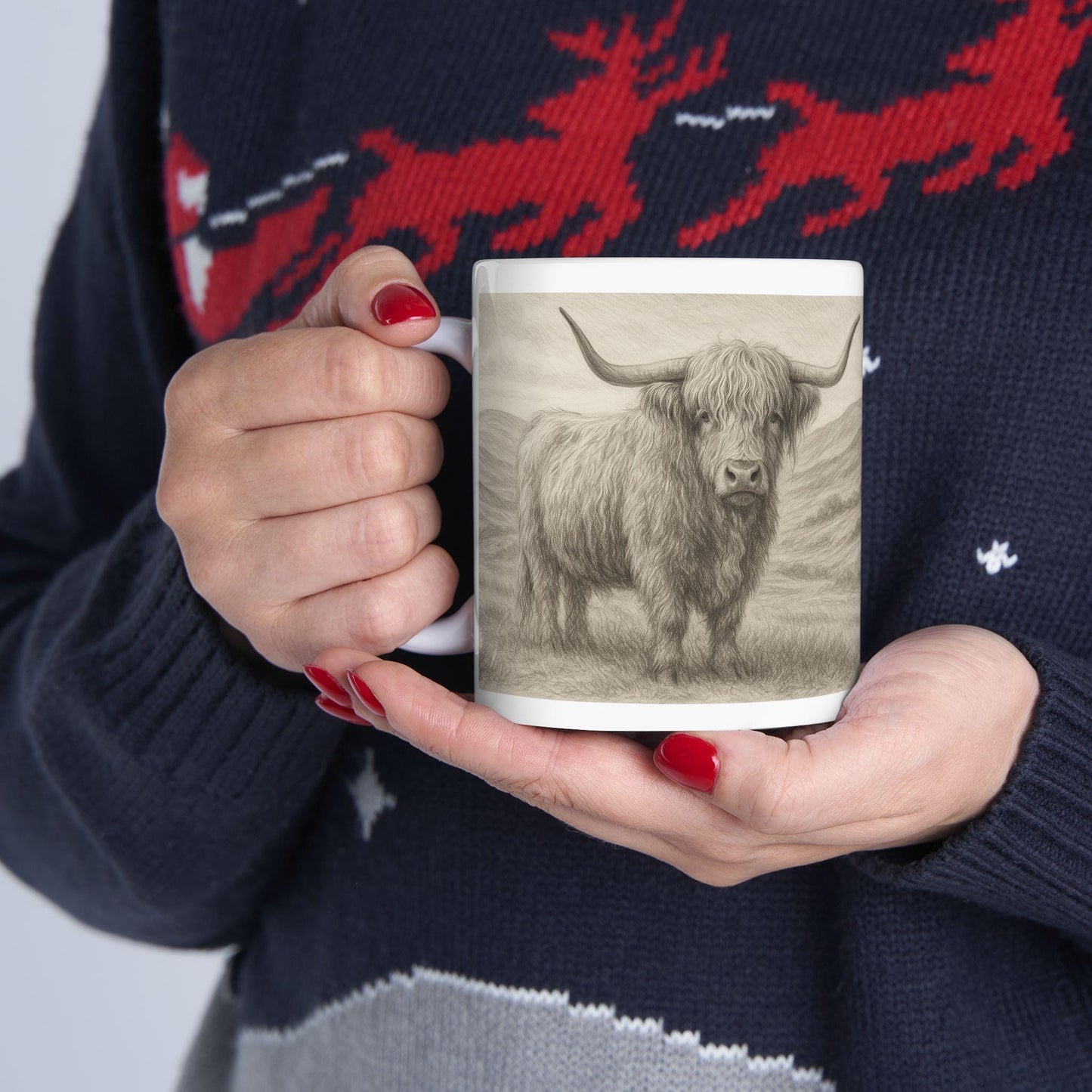 Highland Cow Ceramic Mug - Rustic Farmhouse Decor, Unique Gift for Animal Lovers, Office Drinkware, Birthday or Housewarming Present