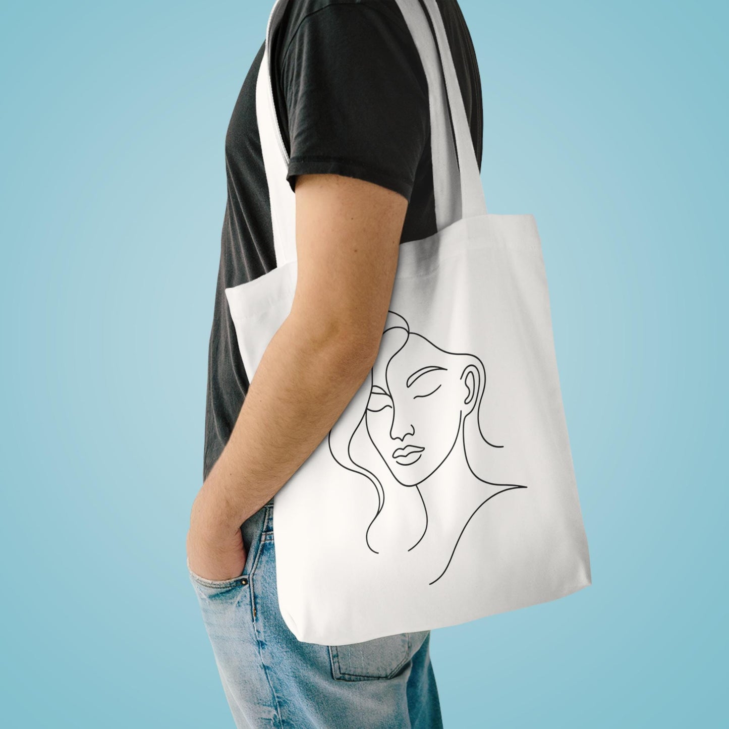 Elegant Minimalist Cotton Tote Bag, Chic Shopping Bag, Art Tote, Everyday Carryall, Eco-Friendly Gift, Black Line Art Design