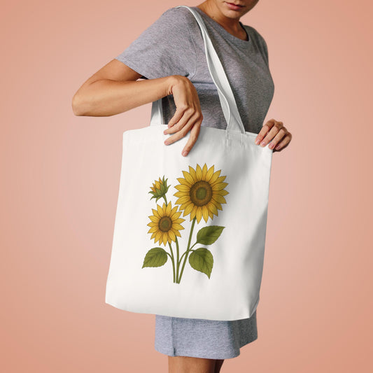 Sunflower Cotton Tote Bag, Perfect for Eco-Friendly Shopping, Beach Trips, Gift for Gardeners, Custom Reusable Tote