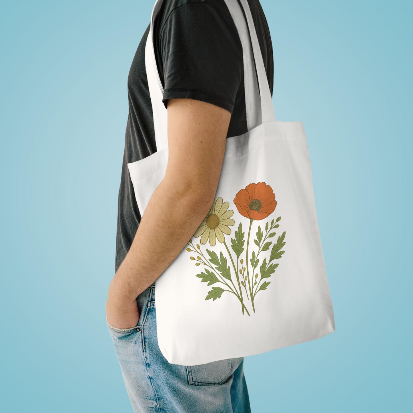 Floral Cotton Tote Bag - Eco-Friendly Reusable Grocery Tote, Beach Bag for Nature Lovers, Spring Gift, Floral Artwork