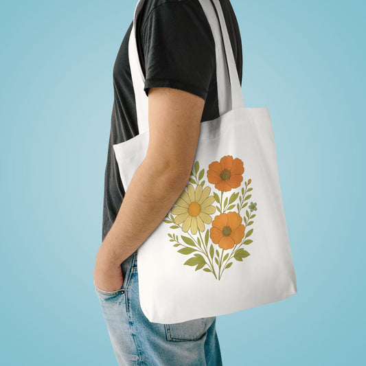 Floral Cotton Tote Bag, Eco-Friendly Shopping Bag, Reusable Grocery Tote, Gift for Plant Lovers, Boho Tote for Everyday Use