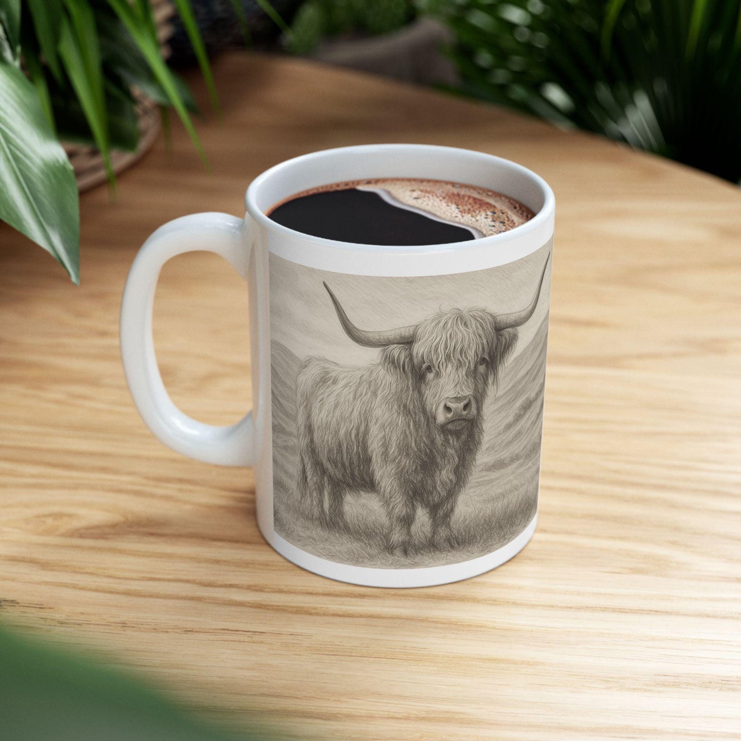 Highland Cow Ceramic Mug - Rustic Farmhouse Decor, Unique Gift for Animal Lovers, Office Drinkware, Birthday or Housewarming Present