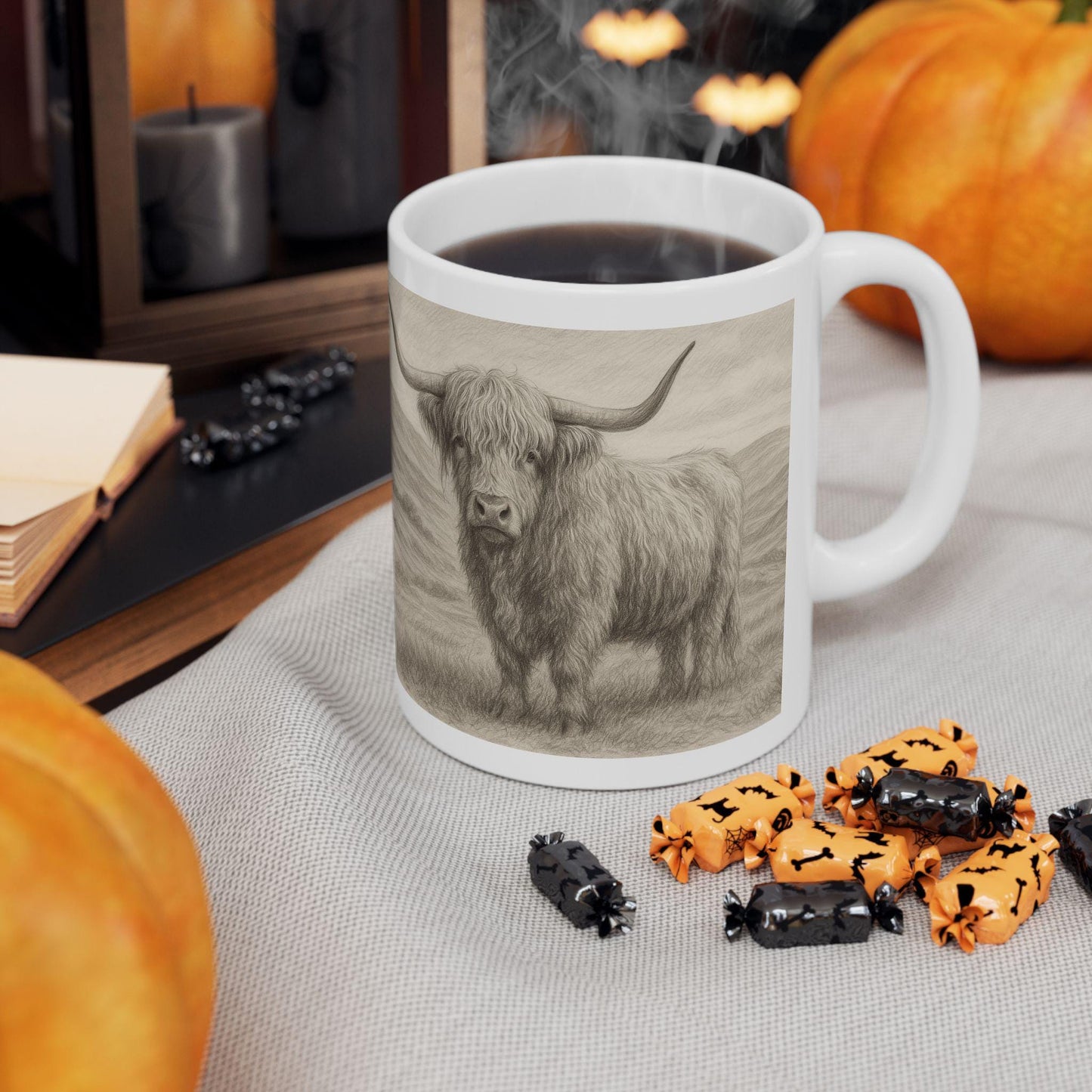 Highland Cow Ceramic Mug - Rustic Farmhouse Decor, Unique Gift for Animal Lovers, Office Drinkware, Birthday or Housewarming Present