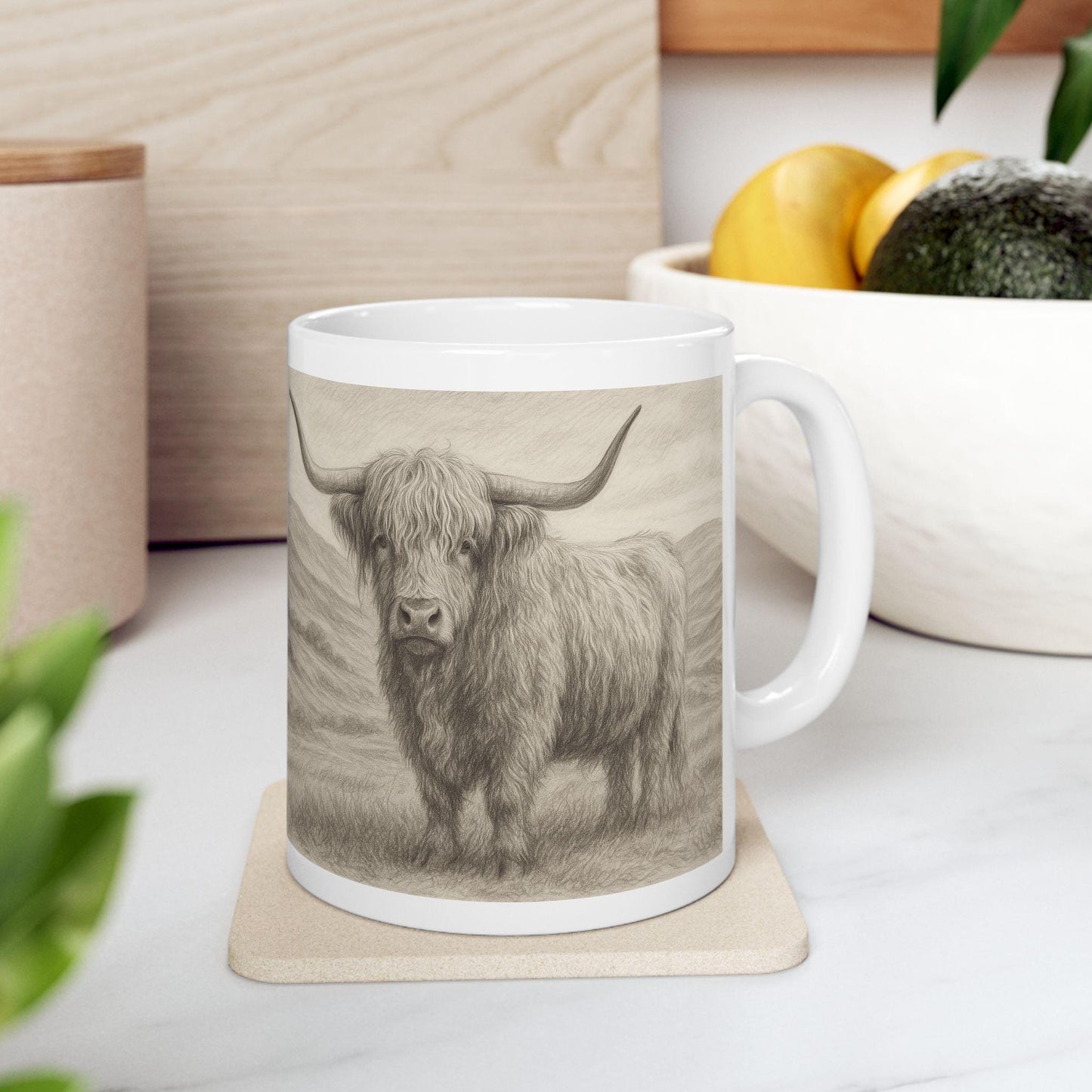 Highland Cow Ceramic Mug - Rustic Farmhouse Decor, Unique Gift for Animal Lovers, Office Drinkware, Birthday or Housewarming Present