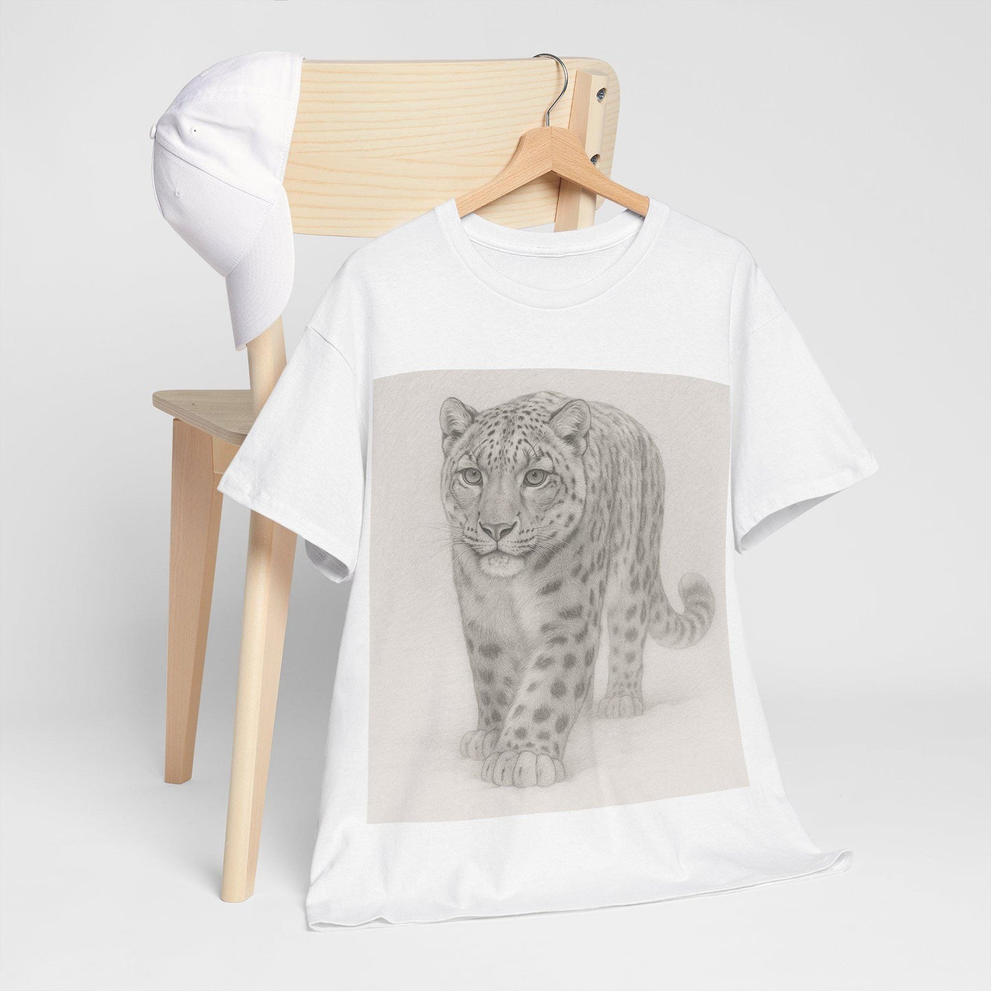 Snow Leopard Fine Line Art | Unisex Heavy Cotton Tee