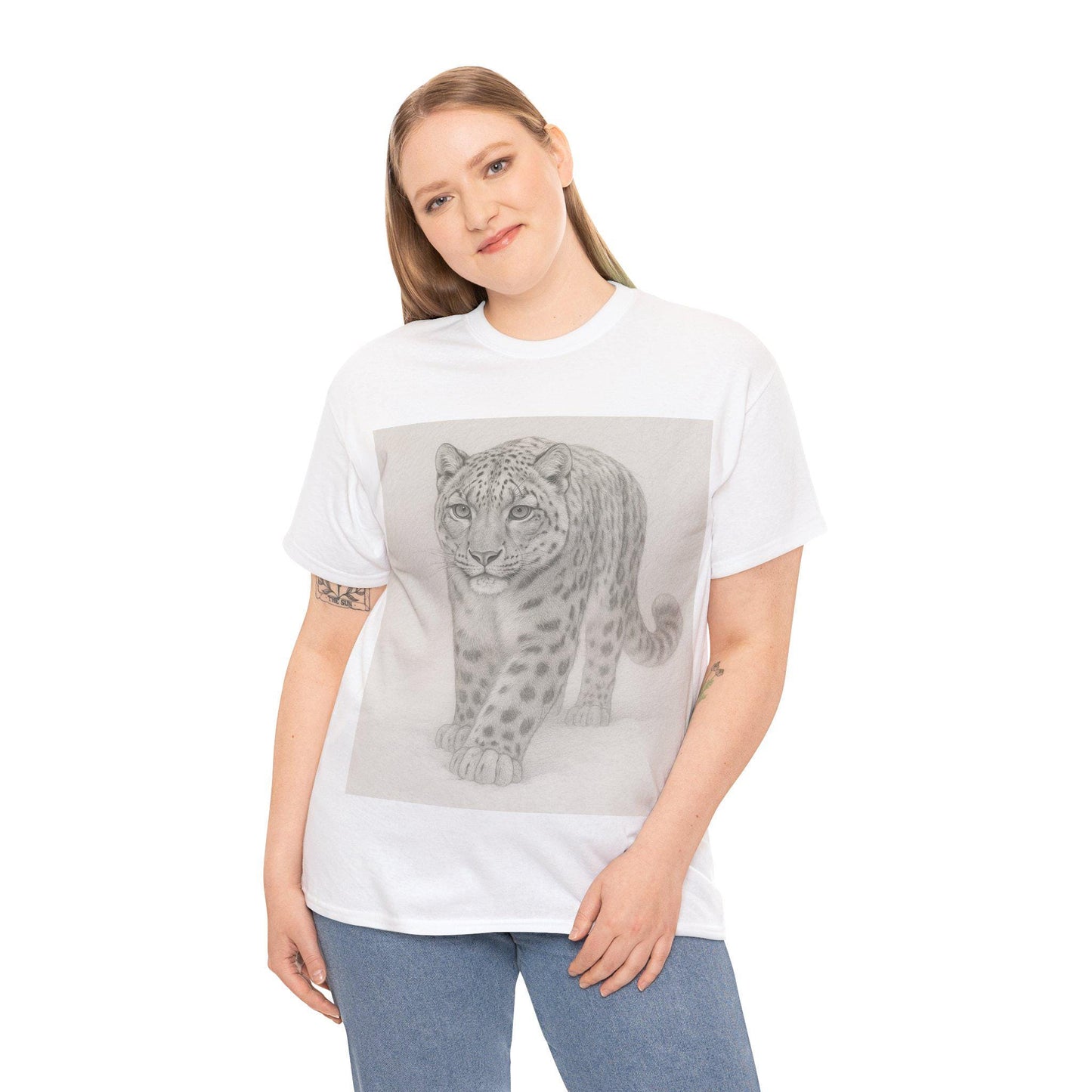 Snow Leopard Fine Line Art | Unisex Heavy Cotton Tee