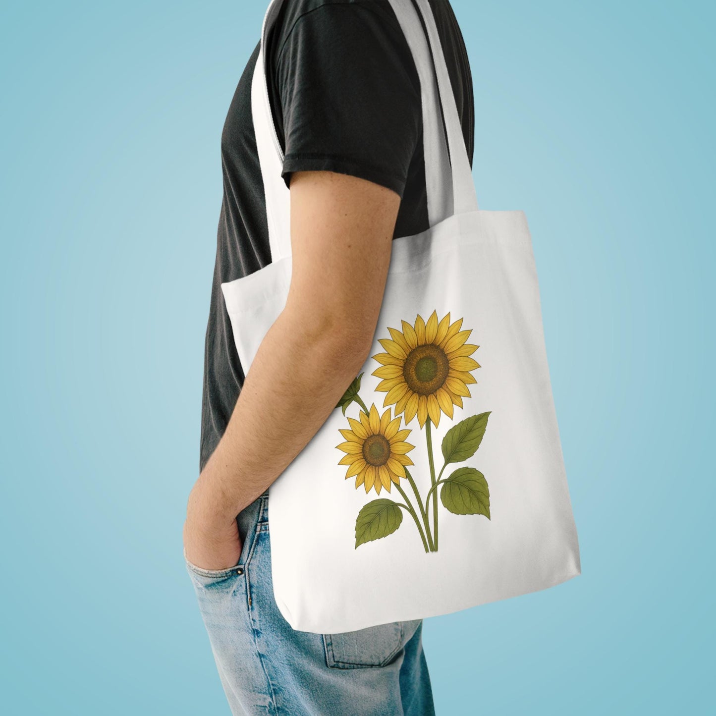 Sunflower Cotton Tote Bag, Perfect for Eco-Friendly Shopping, Beach Trips, Gift for Gardeners, Custom Reusable Tote