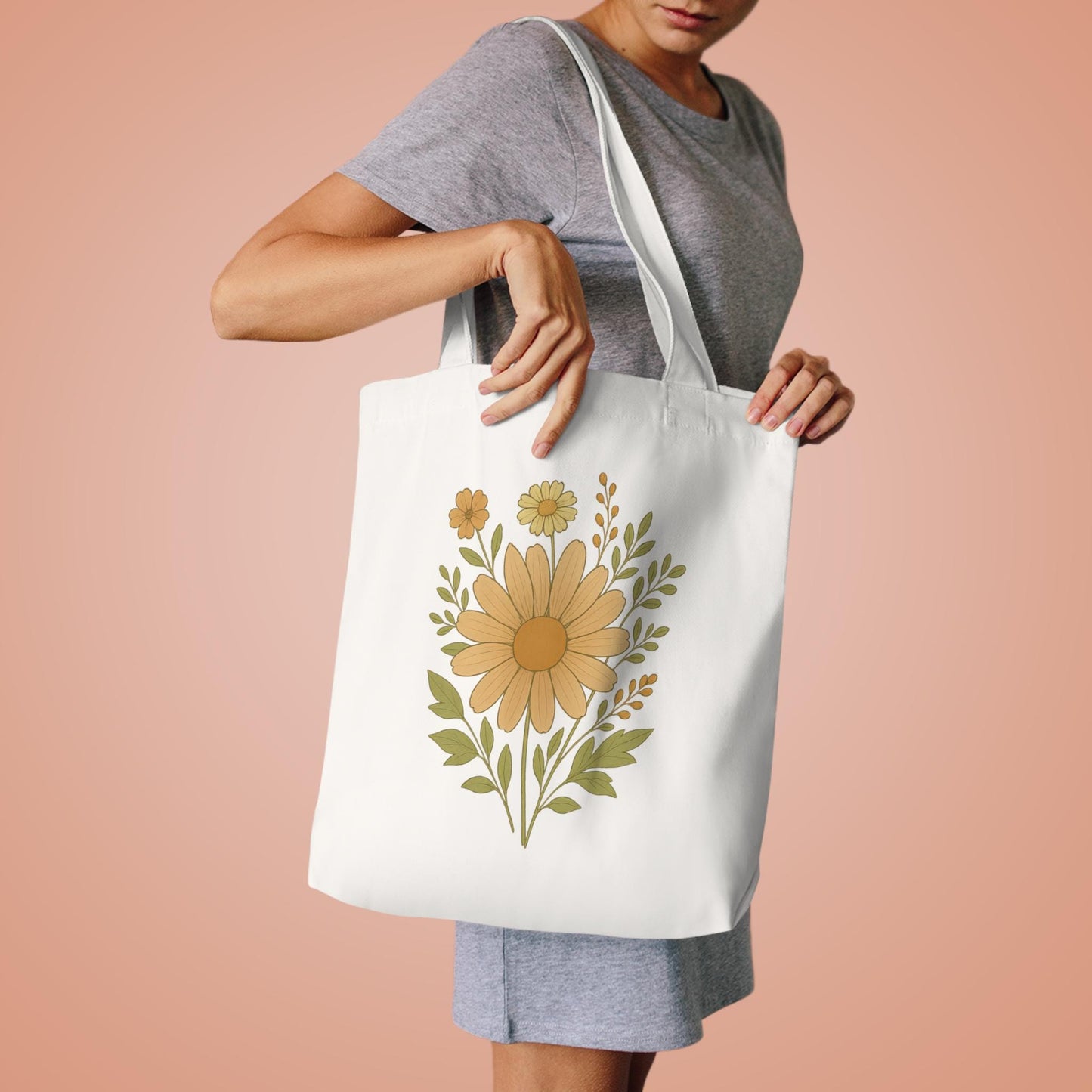 Floral Cotton Tote Bag - Eco-Friendly Shopping, Beach, Gym, Gardening, Gift for Her, Summer Vibes