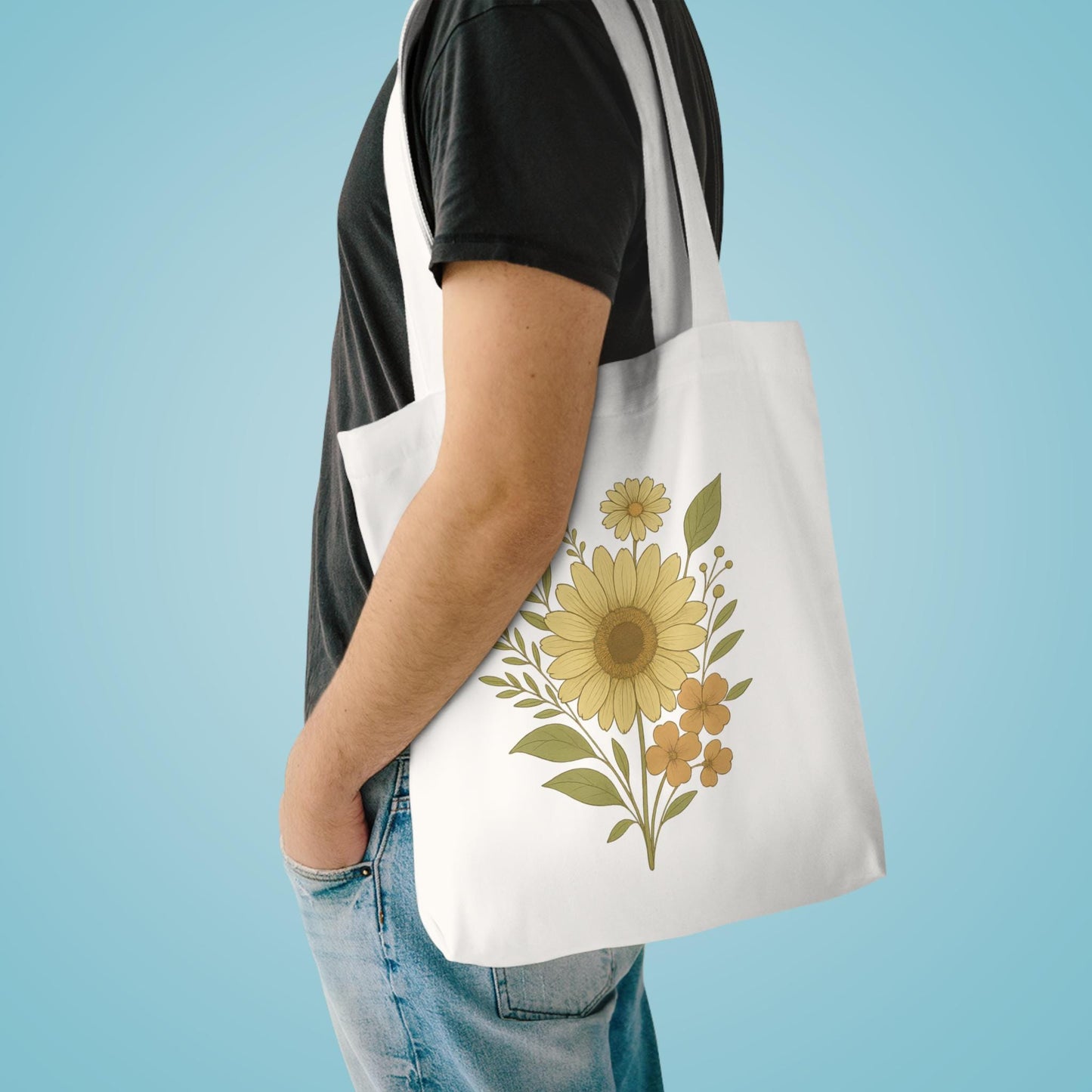 Floral Cotton Tote Bag, Eco-Friendly Shopping Bag, Great Gift for Friends, Beach Tote, Floral Print,Reusable Grocery Bag