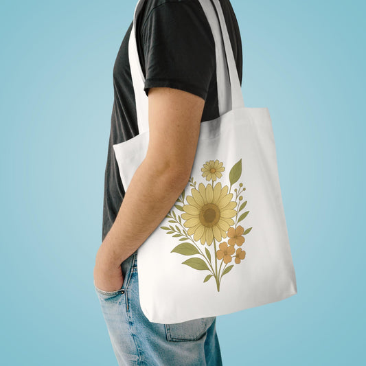 Floral Cotton Tote Bag, Eco-Friendly Shopping Bag, Great Gift for Friends, Beach Tote, Floral Print,Reusable Grocery Bag