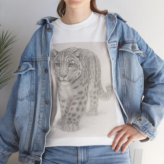 Snow Leopard Fine Line Art | Unisex Heavy Cotton Tee